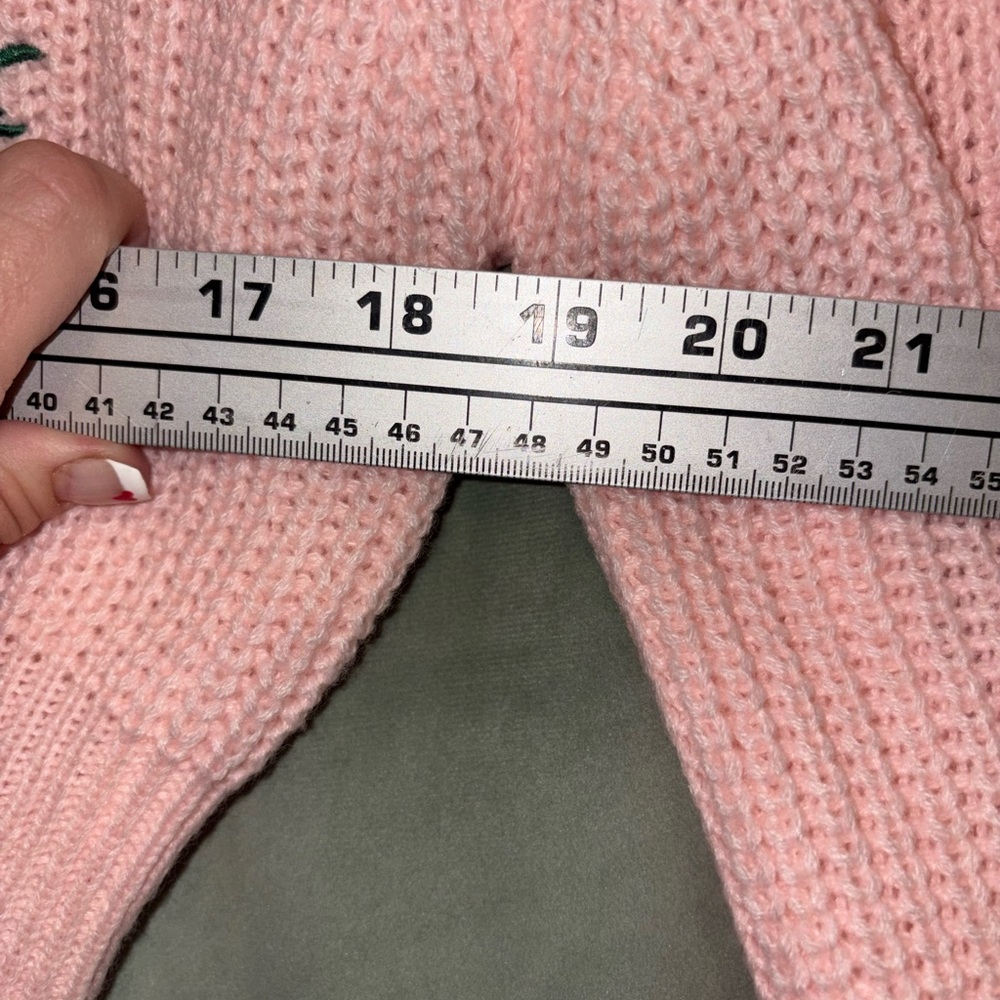 Womens Pink Strawberry Embroidered Women's Crop Button Down Sweater 🌵S - Picture 5 of 8